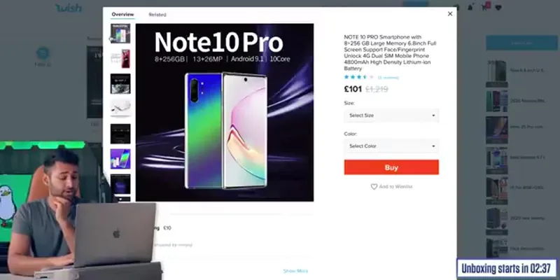 Fake Samsung Galaxy Note 10 Pro (Wish clone)